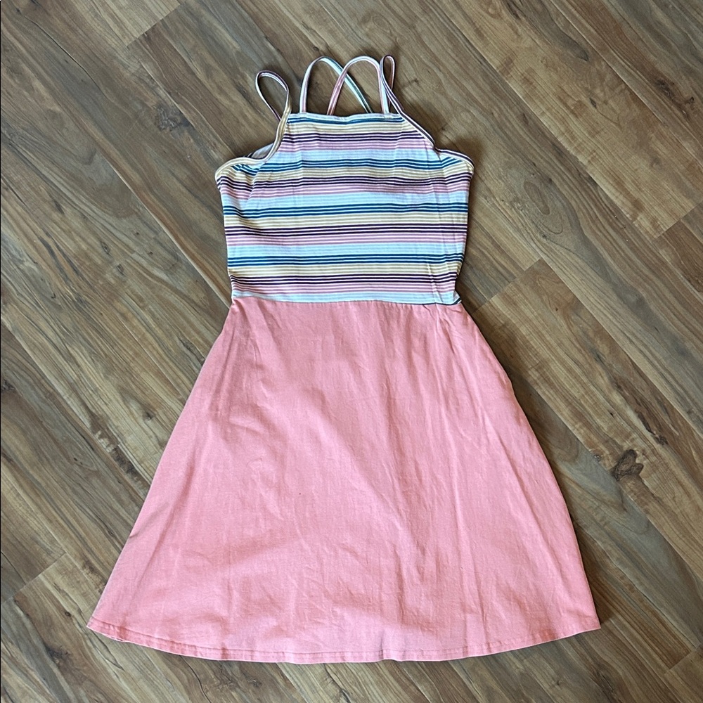Pact Organic Cotton Stripe Fit & Flare Strappy Dress Boho Casual Size M - Picture 2 of 12
